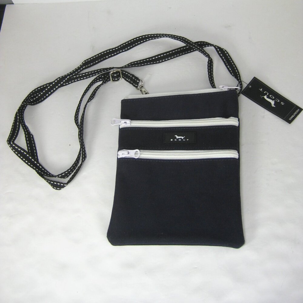 SCOUT "Sally Go Lightly" Black Crossbody Purse w/ 3 White Zippers NEW